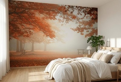 Orange Tapete WANDBILD 151x102 Zoll PREMIUM Schlafzimmer Schlafen Wald Kunst Bäume