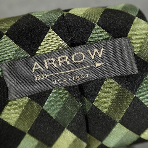 Krawat Arrow Męski Jeden rozmiar Zielony Czarny Krata w kratę 100% Jedwab Tkany Klasyczny krawat - Zdjęcie 4 z 7