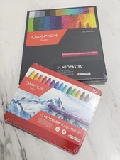 LOT 2 Caran D'ache Neopastel Oil Pastels Set Of 24 (7400.324) & 15 WAX PASTELS