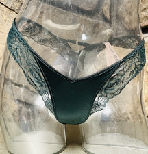 Victoria's Secret Satin Lace High Leg THONG Panty Sz S BotanicalGreen 61K2 NWT