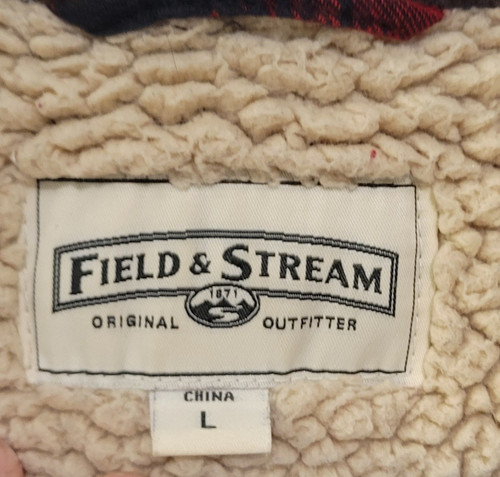 Vintage FIELD & STREAM sherpa fleece lined flannel shirt jacket L camp workwear - Bild 3 von 4