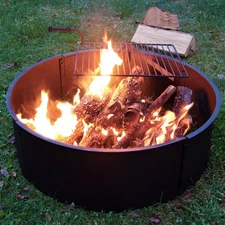 34 in Steel Fire Pit Ring with Swivel Cooking Grate/Poker by Sunnydaze