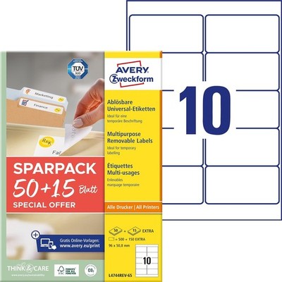 AVERY Zweckform Universal-Etiketten 96 x 50,8 mm 50+15 Blatt