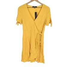 Lulus Harbor Point Mustard Yellow Flutter-Sleeve Mini Wrap Dress