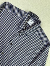 David Donahue Shirt Mens Large Blue Gingham Plaid Dress Long Sleeve Button Up
