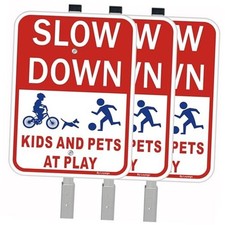 3Pack Slow Down Signs for Street with Stake 36" Tall, Style3-3pack with Stake
