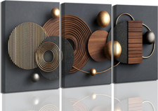Abstract Black Gold 3D Geometric Canvas Art Set for Modern Home Decor