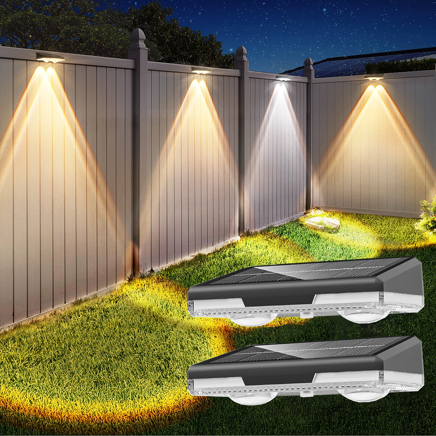 2Pack LED Solar Power Wall Light Outdoor Garden Waterproof Fence Deck Steps Lamp