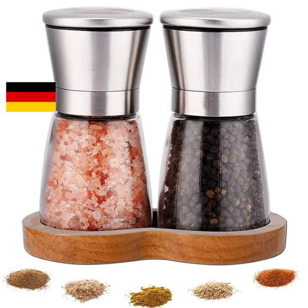 2x Gewürzmühle Keramikmahlwerk Pfeffermühle Salzmühle Set Glas