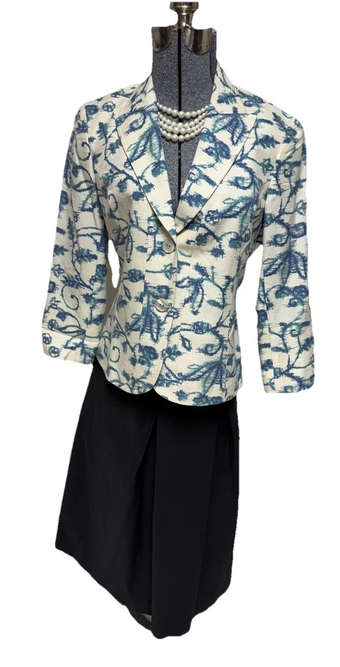 Lafayette 148 NY Max Mara Falda Traje Talla 6 Conjunto de Dos Piezas Algodón Seda Bolsillos Foto 3 de 4