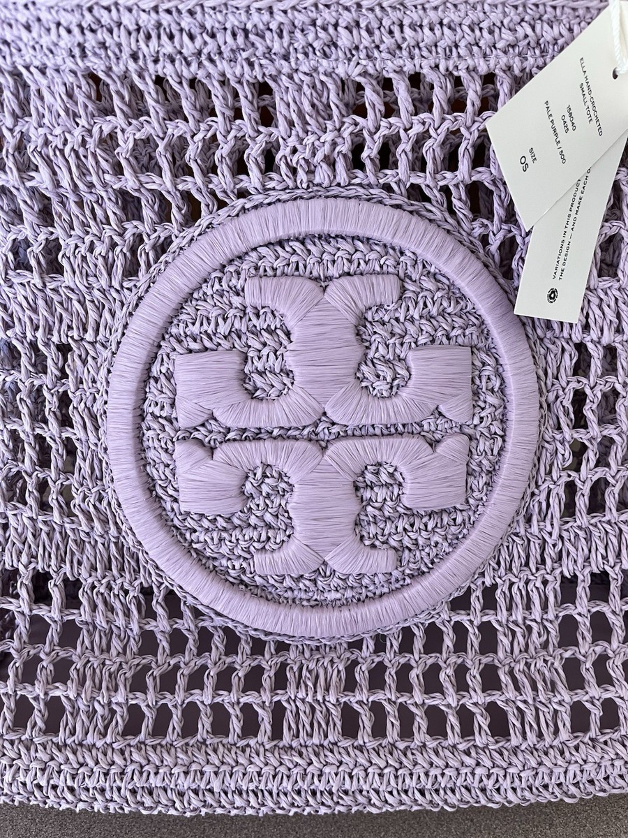 Tory Burch Small Ella Hand Crocheted Raffia Tote Pale Purple