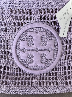 Tory Burch Small Ella Hand Crocheted Raffia Tote Pale Purple | eBay