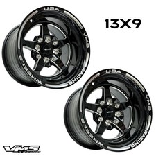 Qty 2 Vms Racing 5-spoke Star 13x9 Black Import Drag Rims Wheels 4x1004x114 Et0 Qty 2 Vms Racing 5-spoke Star 13x9 Black Import Drag Rims Wheels 4x1004x114 Et0