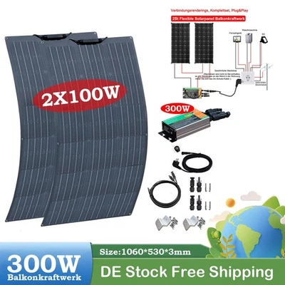 WUZECK 200 Watt Flexible Solarpanel Balkonkraftwerk PV Mono & 300W Mikro-Wechselrichter