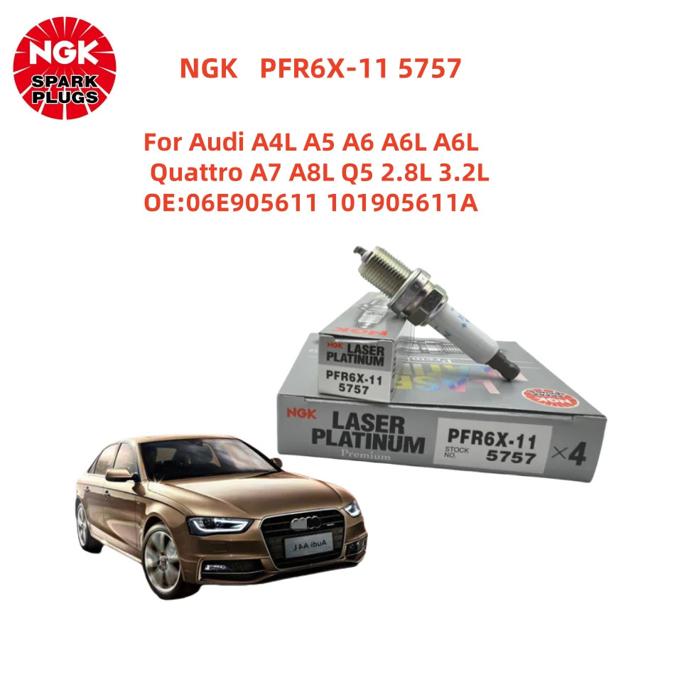 6PCS OE:06E905611 NGK PFR6X-11 5757 Spark Plug For Audi A4L A5 A6 A6L A7 A8L Q5 