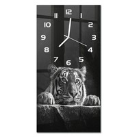 Wanduhr Aus Glas Im Hochformat FüR Wohnzimmer Tiger WeißE Zeiger 30X60 Cm
