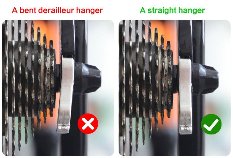 Bent derailleur hanger compared with a straight hanger