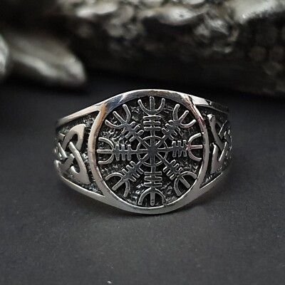 Wikinger Kompass  Ring Silber 925 Herren Viking Vegvisir Wotansknoten