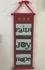Vtg Felt Christmas Wall Hanging  Faith Joy Hope  Bible Verses 22  Bright Colors