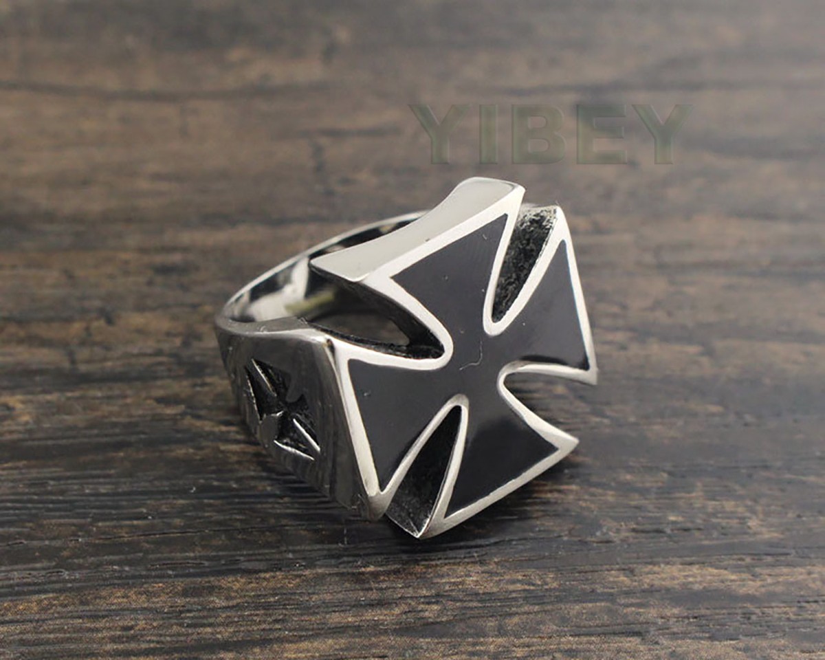 Anello Croce Cavaliere Templare, Anello Biker Croce Pietra Nera Per Uomini, Anello Crociato Hip Hop Gioielli Cavaliere Crociato Vichingo, Anello Crociato Templare Classico Croce Cavaliere Punk - Foto 6