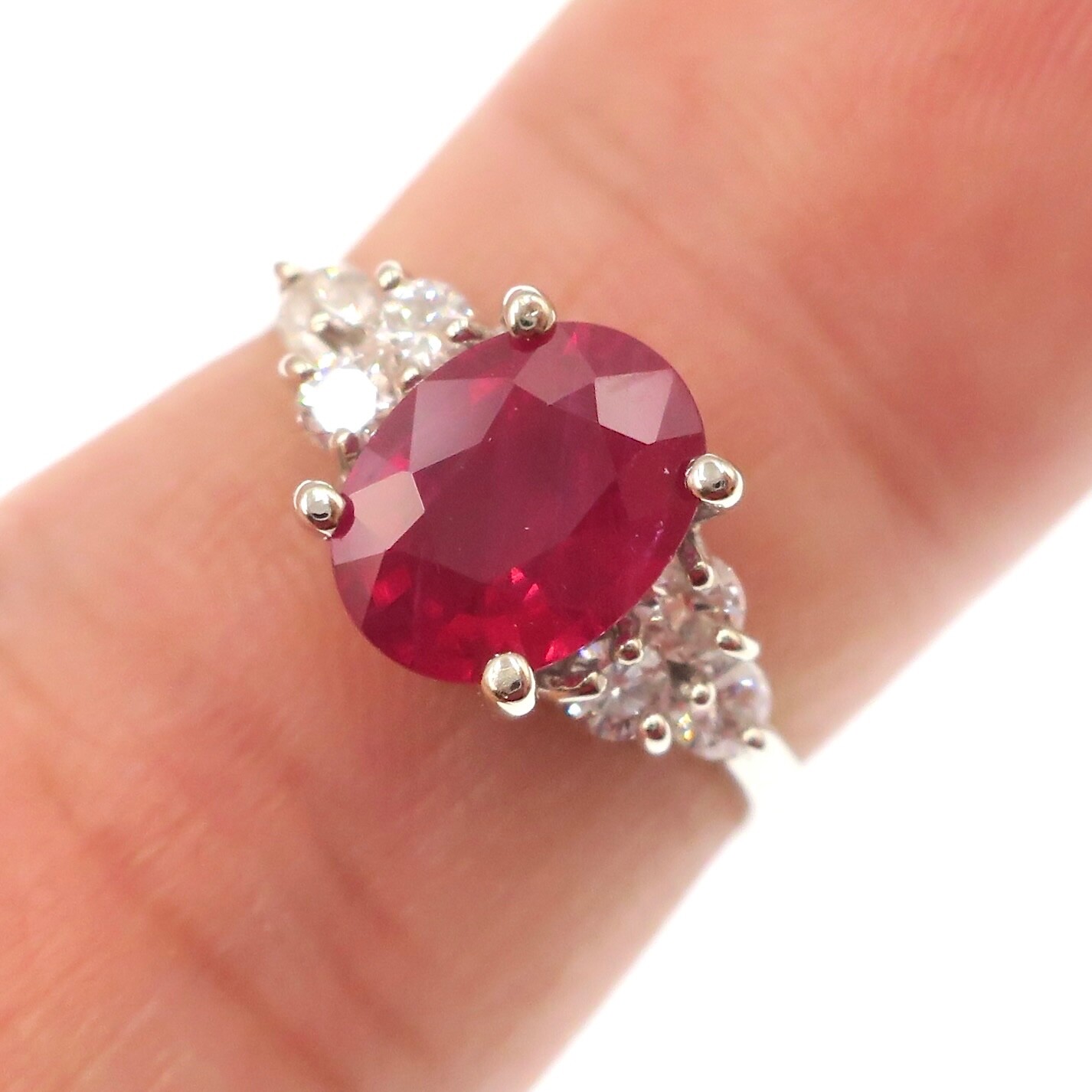 Classic 14k Solid White Gold Natural Ruby and Dia… - image 1