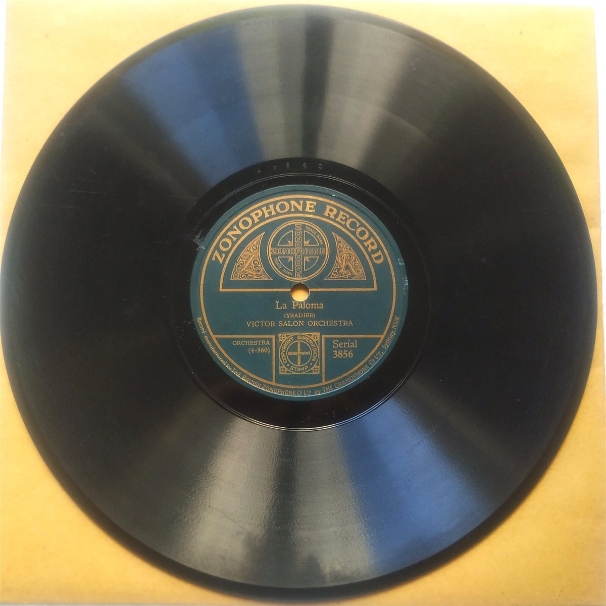 VICTOR SALON ORCHESTRA Zonophone 3856 78rpm LA PALOMA / SERENATA