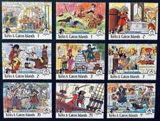 SELLOS TURCOS Y CAICOS PIRATAS DEL CARIBE DISNEY 1985 MNH 30º DISNEYLANDIA 1