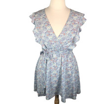 Shein Curve Dress Womens Size 1X Plus Baby Blue Floral Ditsy Ruffle Trim A-Line