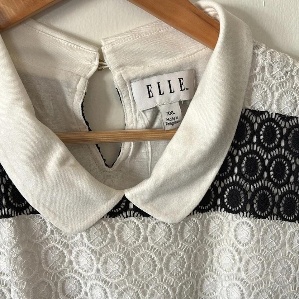 Elle size XXL black and white striped lace layered collared sleeveless tank top - Image 2 of 4