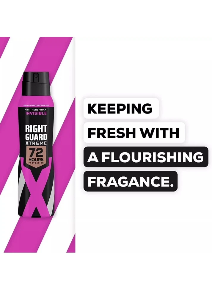 6 X Right Guard Anti-Perspirant Deodorant Spray Xtreme Invisible 150ml - Image 3 of 4