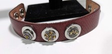 Bracelet Etched Brown Leather BoHo Three Snaps Double Closure