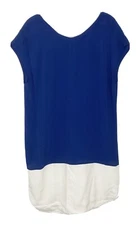 Madewell Navy White Crepe Cap Sleeve Vista Colorblock Shift Shirt Dress Sz S M4