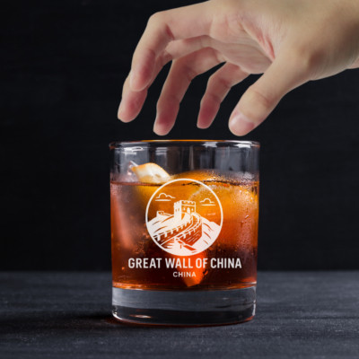 Custom Engraved Great Wall of China Whiskey Glass   11 oz Standard Rocks Glass