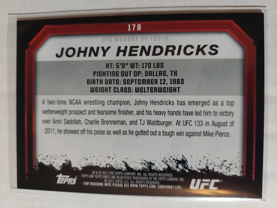Johny Hendricks #178 2011 Topps UFC Moment of Truth Gold Parallel - Image 2 of 2