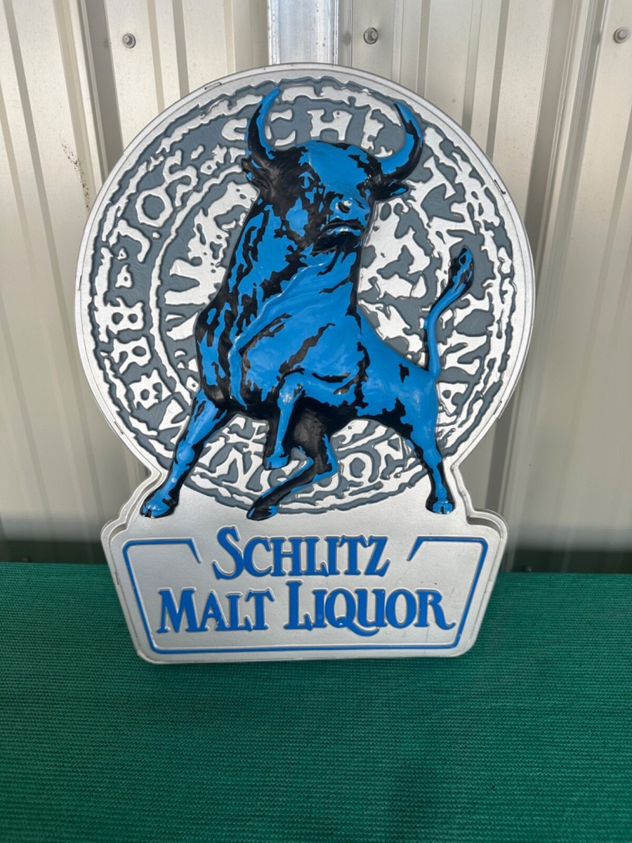 Vintage 1980 Schlitz Malt Liquor Beer Blue Bull Advertisement Sign