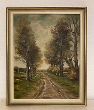 Quadro a Olio Impressionista Allee Con Strada Campagna Paesaggio 51,5 X 41,5 CM