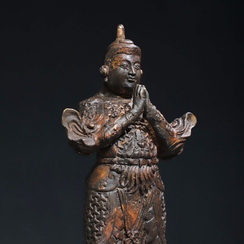 9.1" Old Antique Tibet Tibetan Buddhism Temple Bronze gilt Weituo Buddha Statue - Picture 6 of 9