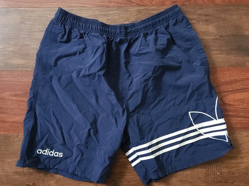 Vtg / Adidas / Blue / Logo Blocks on Nylon / Shorts w/o Liner / Sz L - Picture 2 of 5