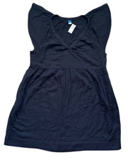 Old Navy Black V Neck Short Dress Size M Baby Doll Peasant Boho 100% Cotton