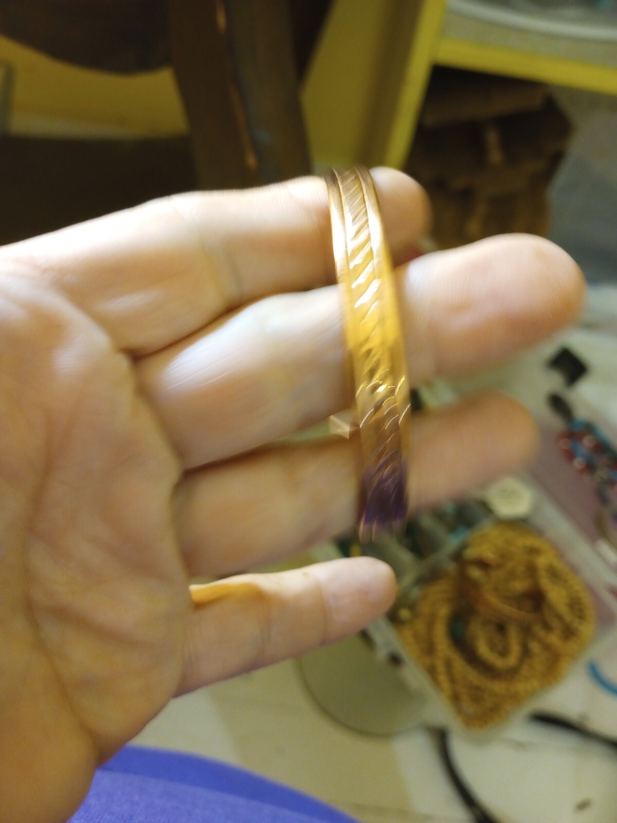 Vintage Solid Copper Cuff Bracelet Raised Embosse… - image 6