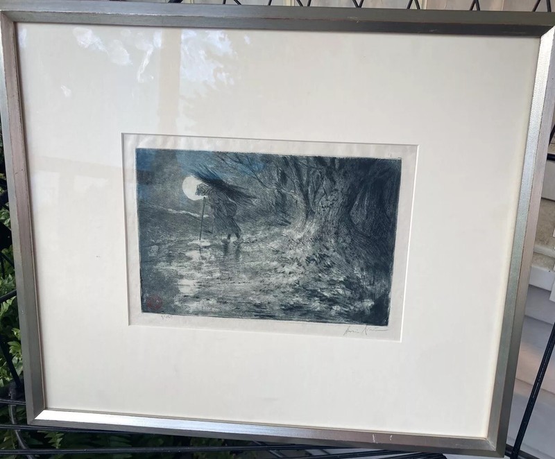 Antique Art Henri Rivière Dry Point Painting 1885 Artwork Listed Artist