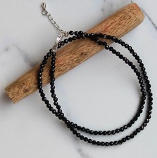 Natural Black Spinel Gemstone 3 MM Round Micro Faceted Beaded Necklace