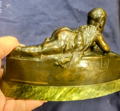 Antique Bronze Armor Works NY Bronze Baby Double Inkwell Sculptor Initials RARE - Picture 6 of 17