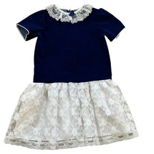 Vintage Blue Velvet Lace Collar Dropwaist Winnie the Pooh 6X Dress