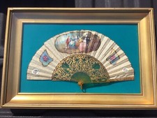 14.5x21  Frame Vintage Hand Fan, Victorian , Hand Fan, Hand Painted, Folding Fan