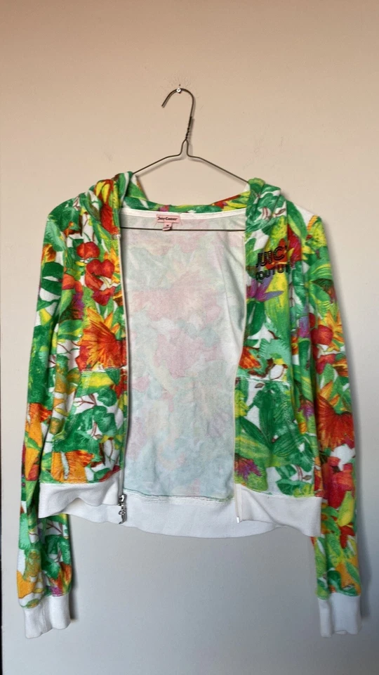 Chaqueta con Capucha Juicy Couture Juniors Cremallera Completa J BLING Talla Mediana Floral Terciopelo Foto 4 de 4
