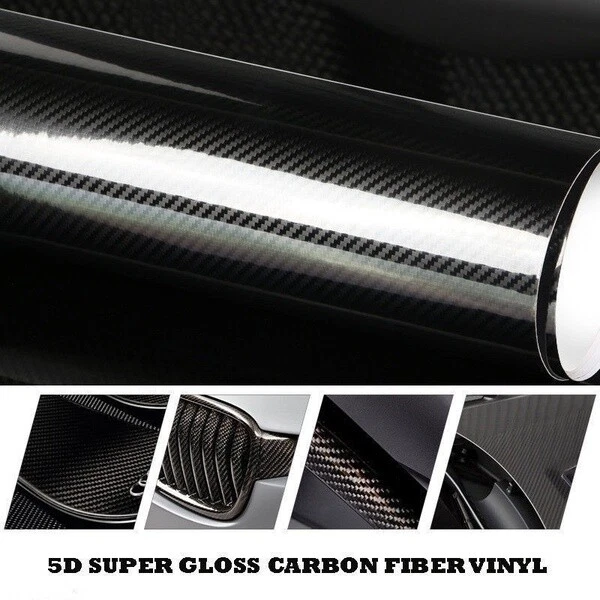 5D High Gloss Black Carbon fiber Vinyl Automotive Car Wrap Film Interior 12x60" Foto 4 de 4
