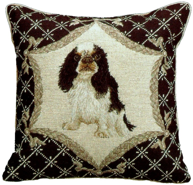 16"x16" Handmade Wool Needlepoint Cavalier King Charles Spaniel Dog