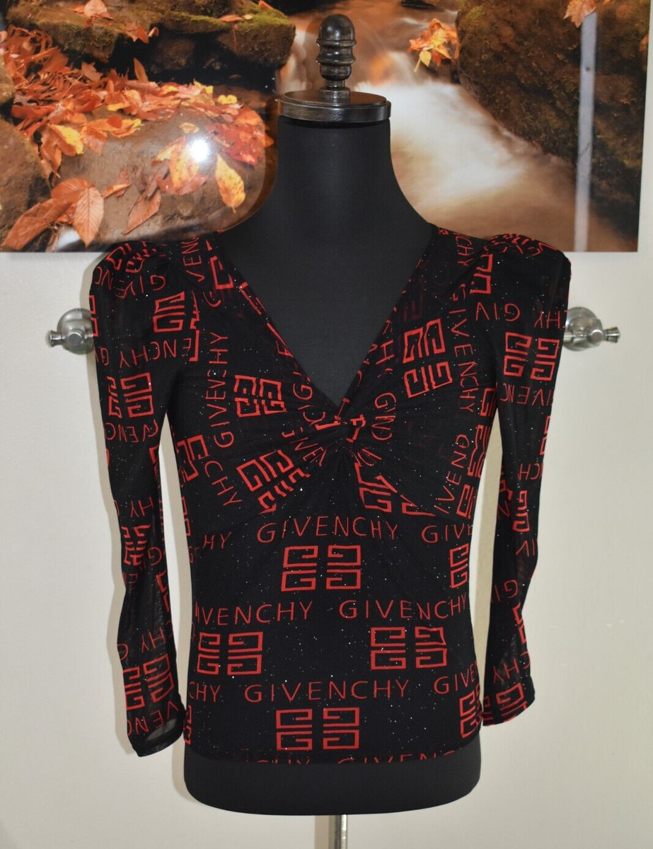 トップス 00s givenchy archive y2k l/s cutsew tee Womens Y2k 2000'S Vintage promo GIVENCHY logo blouse tight style