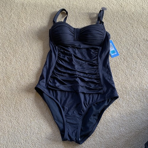 Black Ruched M&S Long Length Swimming Costume Size 14 New With Tags eBay